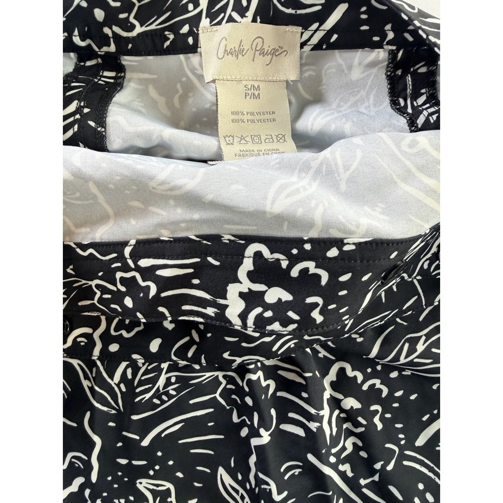 Charles Paige Black White Floral Adjustable Casual Mini Skirt S/M - Picture 4 of 9